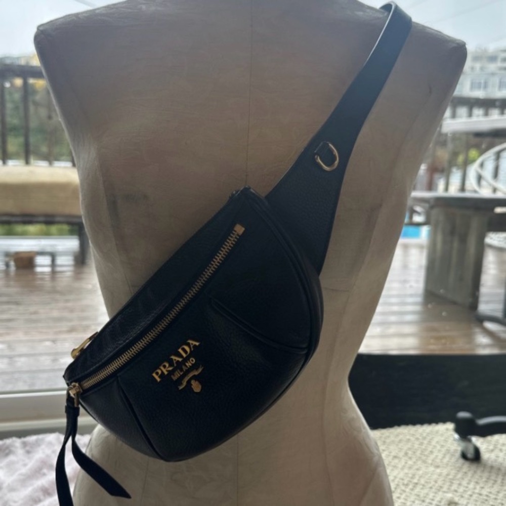 Prada Black Leather Pouch with Gold Zipper